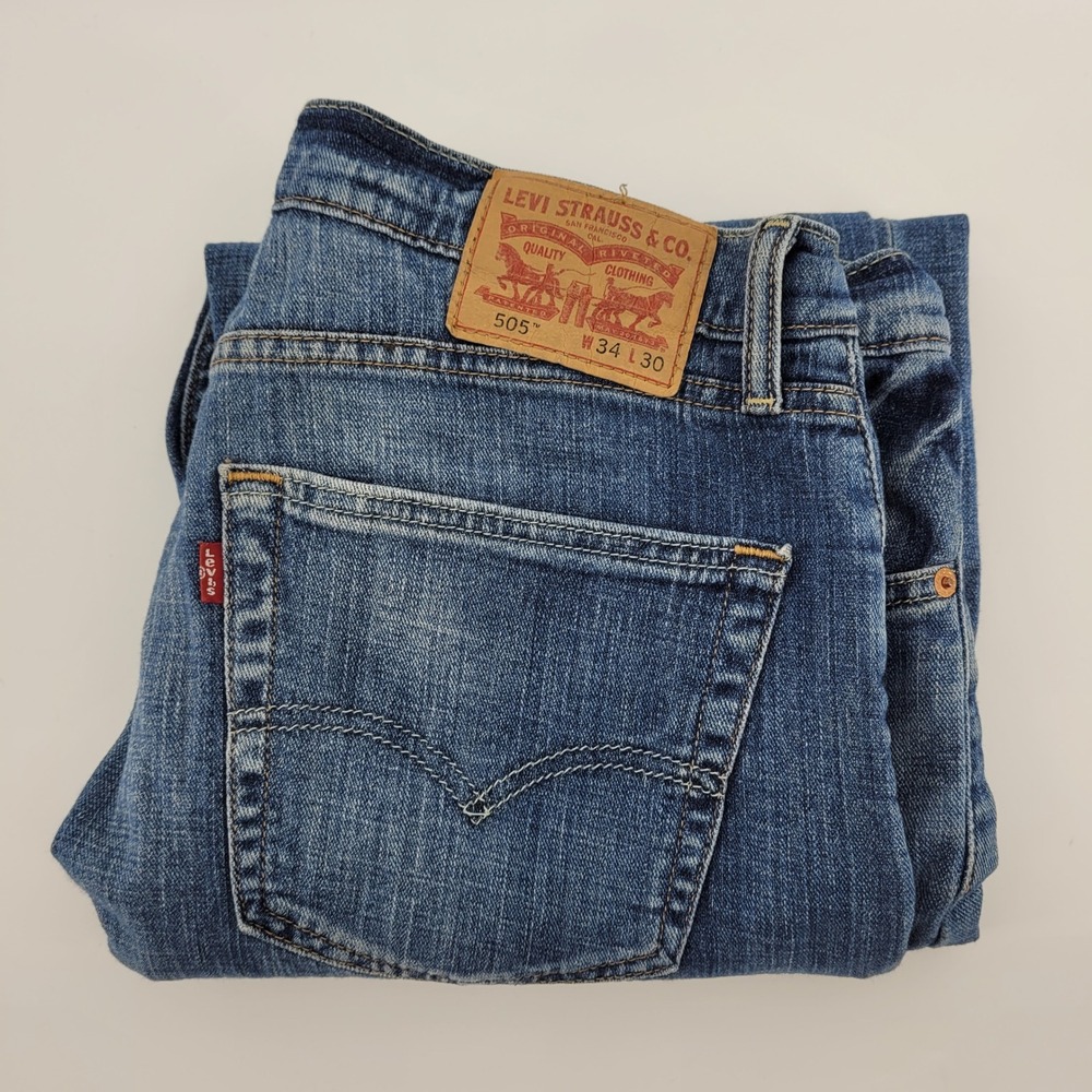 Levis 505 Regular Fit Mens Blue Denim Jeans Size 34x30 00505-1334